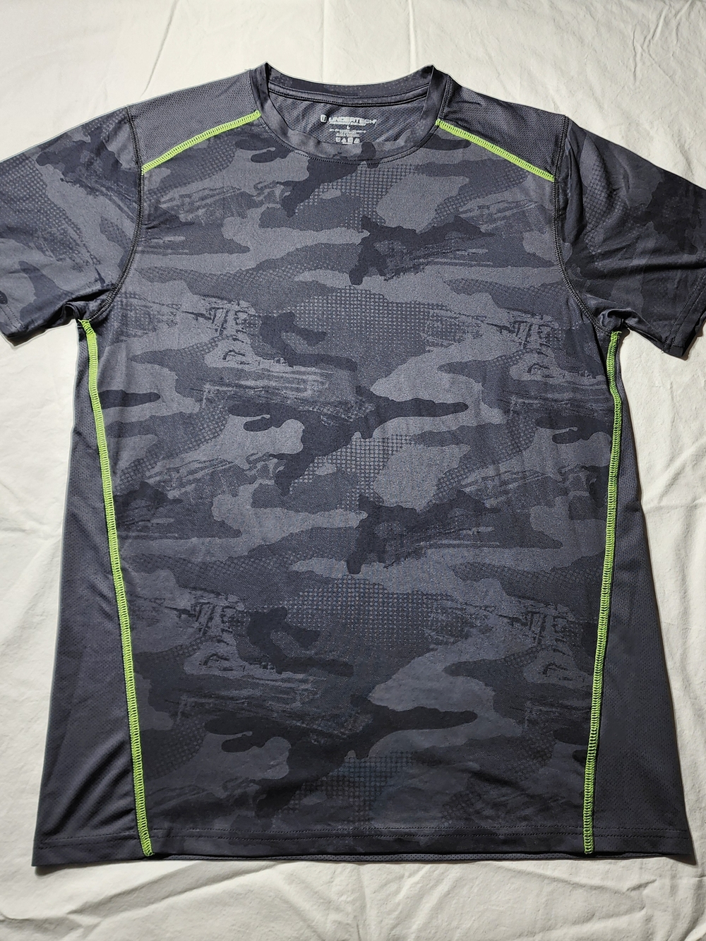 Men's Athletic Tee - Charcoal Camo with Lime Stitching